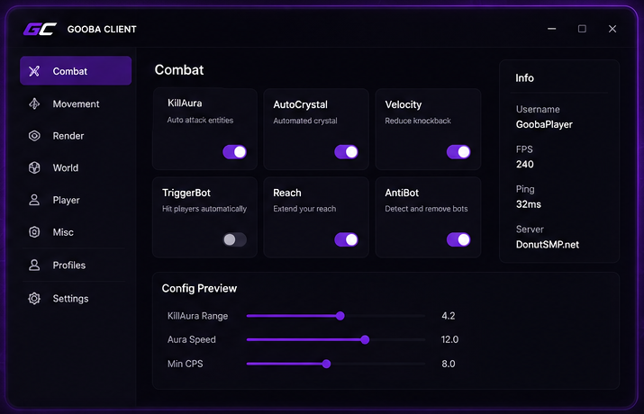 Gooba Client interface preview from the supplied reference layout